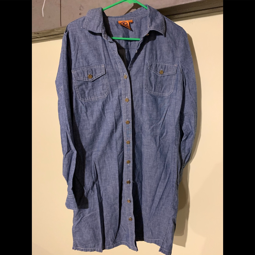 Tory Burch Denim Shirt Dress With Gold But